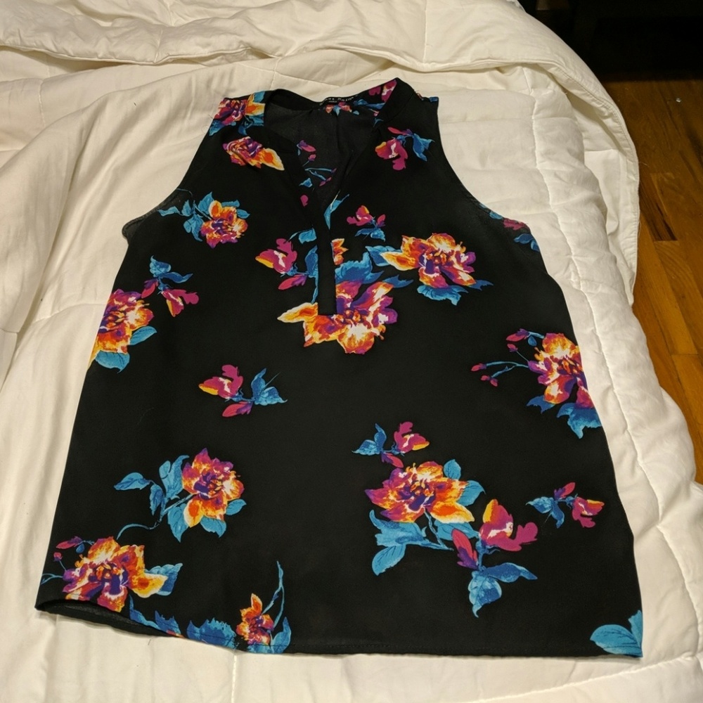 Sweet Rain black and floral sleeveless blouse